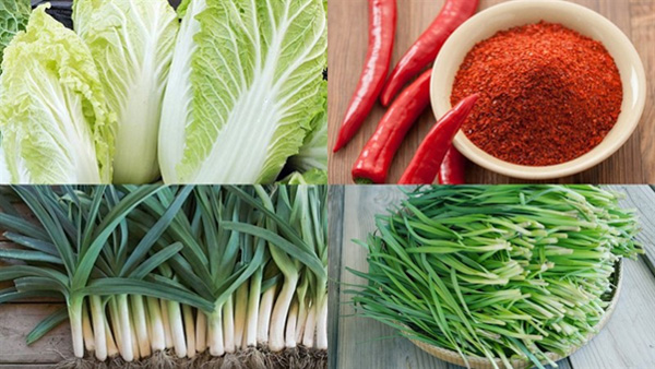 Nguyên liệu cần chuẩn bị cho món kim chi tại nhà