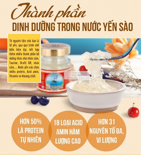 Thành phần dinh dưỡng của nước yến
